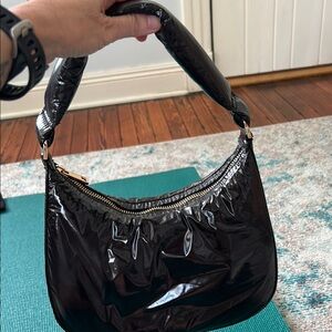 A New Day Black Shoulder Bag with Glossy Finish